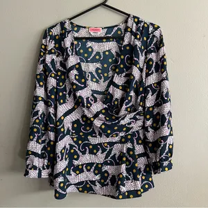 Women’s Kate Spade New York Panther Dot Wrap Whimsical Feminine Top Blouse sz 4 thumbnail 3