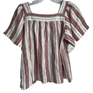 LOFT Women's XS‎ Striped Square Neck Blouse Multicolor Short Sleeve Casual thumbnail 7
