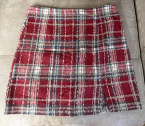 Potter's Pot Red Plaid Wool Mini Skirt thumbnail 1
