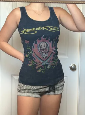 Vintage Ed Hardy Skull & Dagger Womens Graphic Tank Ribbed One Size thumbnail 1