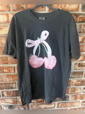 Comfort Colors Pepper Tee with Pink Cherry Bow Graphic thumbnail 1