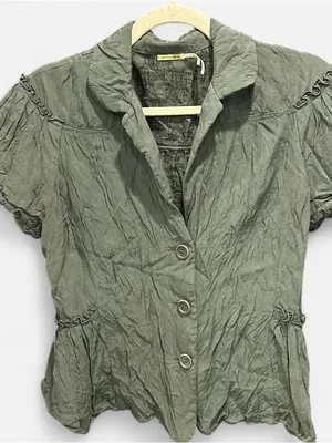 Max Studio Olive Green Silk Blend Peplum Blouse Size 6 M Y2K Boho thumbnail 9