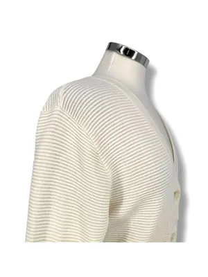 Wilfred Ribbed Knit Button-Up Cropped V-Neck Cardigan Sweater Ivory Size Medium thumbnail 6