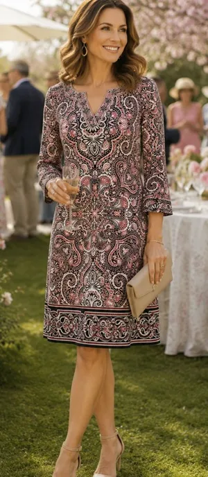 White House Black Market Dress XXS Paisley Autumn Wedding Guest Black Red thumbnail 1