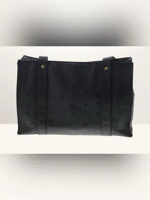 MCM Vintage Visetos Monogram Black Nylon Tote Bag gold-tone hardware thumbnail 2