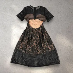 ELLIATT Velosity Midi Cocktail Dress Women's XS Black Neutral Lace Mesh Evening thumbnail 4