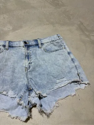 Aerie Light Blue Distressed Denim Shorts medium thumbnail 5