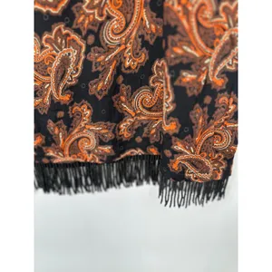 Vintage Clio Maxi Skirt 12 Black Orange Paisley Beaded Fringe Boho Y2K 90s Artsy thumbnail 9