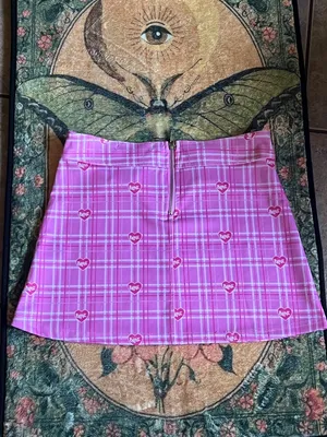 Dolls Kill Pink Plaid A-Line Mini Skirt with Heart Print & Belt thumbnail 6