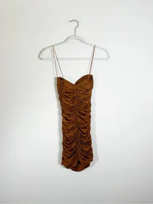Oh Polly Sweet Talker Ruched Mini Dress Chocolate Brown Size 4 thumbnail 3