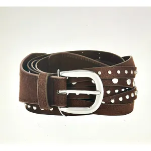 8 Other Reasons Suedette Studded Belt in Brown 43" thumbnail 5