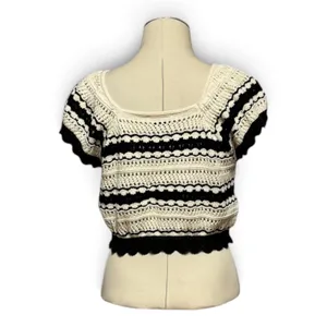 Freshman 1996 Cotton Cropped Sweater Square Neck Black Cream XL thumbnail 4
