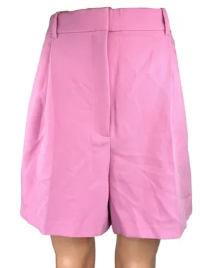 NEW Abercrombie & Fitch Pink High Waist Wide Leg Pleated Zipper Bermuda Shorts L thumbnail 1