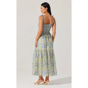 ASTR The Lind Floral Pleated Maxi Dress in Blue Yellow Floral Size Small NEW thumbnail 4