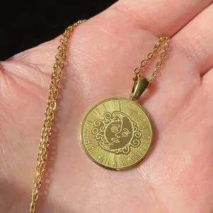 Handmade fully gold stainless steel celestial whimsical vintage moon necklace🌟 thumbnail 3