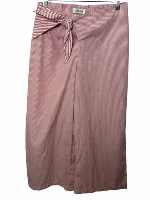 DO+BE Coastal Grandma Pink Striped Wide Leg Cropped Tie Front Pants L thumbnail 2