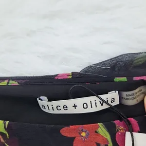 Alice + Olivia Black Floral Silk‎ Chiffon Lexis Sakura Mini Dress Off Shoulder 6 thumbnail 9