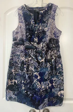 Anthropologie Mauve Navy and White Floral Sleeveless Dress thumbnail 1