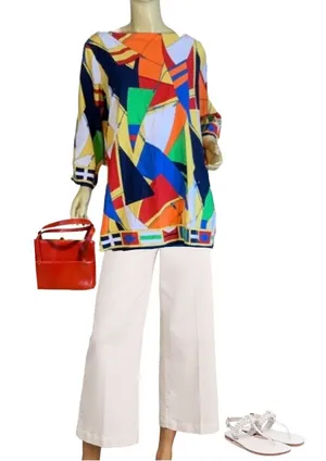 Lauren Ralph Lauren Bright Multi-Color "Sails" Nautical Theme Tunic Top (L) thumbnail 1