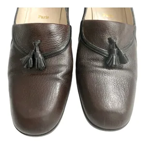 VTG Christian Louboutin Paris Brown Pebbled Leather Tassel Loafer Block Heel thumbnail 10