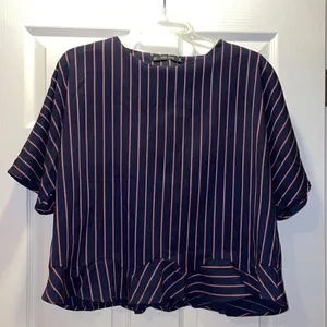 ✨Zara Basic Navy, Red & White Striped Cropped Top thumbnail 1