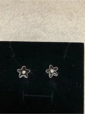 Silver Starflower Stud Earrings with Clear Crystal Center thumbnail 2