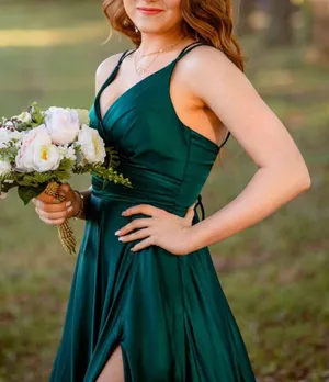 Satin Green Prom Dress thumbnail 2