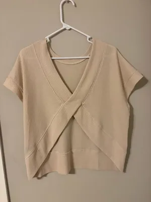 Cross back waffle knit shirt Tan Size M thumbnail 2