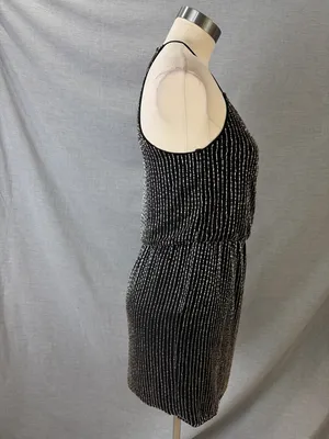 Parker NY‎ Black Silver Bugle Bead Halter Mini Dress Size 0 thumbnail 6