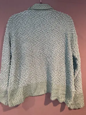Women M Dokotoo Green Popcorn Knit Open Front Cardigan Sweater Textured thumbnail 5