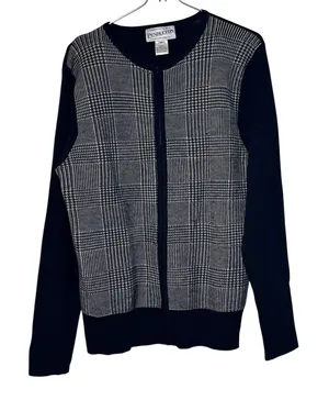 Pendleton Women's Sweater 100% Merino Wool Full Zip Houndstooth Cardigan‎ Medium thumbnail 1