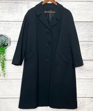 Vintage Black Wool Blend Winter Overcoat with Jeweled Buttons Size XL thumbnail 1