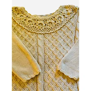 Vintage B.Moss Sweater Womens Size S Yellow Ramie Cotton Crochet Hem & Collar thumbnail 8