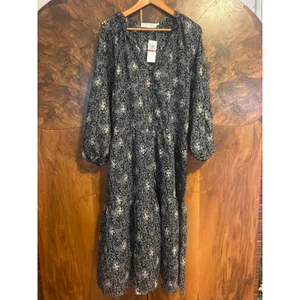 ASTR the LABEL Midi Peasant Dress Printed Black Dark Cottagecore NWT Size XS thumbnail 2
