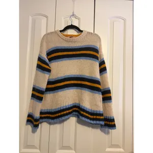 Urban Outfitters Striped Crew Neck Sweater Cream‎ Blue Yellow Navy M Medium thumbnail 2