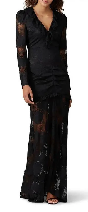 Revolve x ALEXIS Lucasta Lace-Detailed Deep V Maxi Dress Small Whimsical Goth‎ thumbnail 1