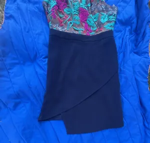 Harlyn Floral Embroidered Halter Keyhole Cocktail Dress with Tulip Wrap Skirt thumbnail 6