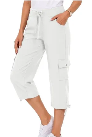 NWT ~ Womens White Lightweight Cargo Capri Quick Dry Hiking Pants & Pockets ~ XL thumbnail 1