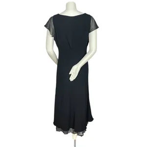 Vintage‎ Jones New York Dress Midi Dress Women 16 Black Sheer Flutter Sleeve thumbnail 2