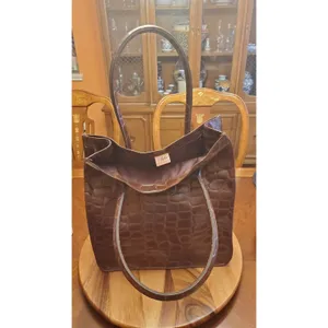 Ralph Lauren Signature Safari Embossed Tote Bag Brown Faux Leather LRG thumbnail 8
