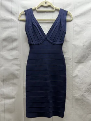 Herve Leger Karima Pacific Blue V-Neck Sleeveless Body Con Bandage Dress Small thumbnail 2