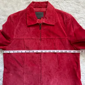 Vintage Uniform Jacket 100% Leather Suede Zip Up Red 8 thumbnail 9