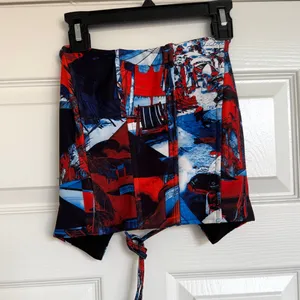 Tiger Mist Stylish Red and Blue Tropical Tube Top Corset With Tie Back‎ Small S thumbnail 3