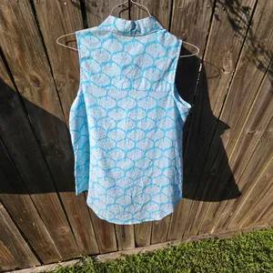 Coral Bay Linen Sleeveless Button Front Shirt Turquoise & White M thumbnail 7