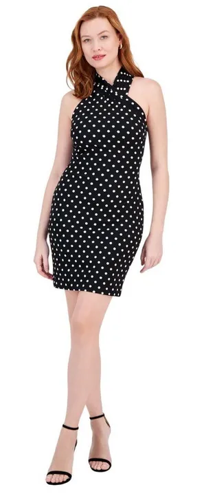 NWT Rachel By Rachel Roy Harland Printed Halter Polka Dot Dress Black / White S thumbnail 1