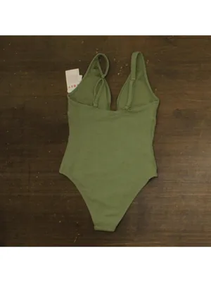 NWT Roxy Womens One Piece Plunge Swimsuit 434001983 Oil Green M thumbnail 7