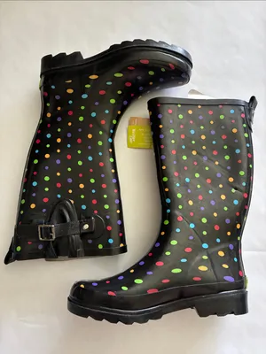 Western Chief Black Rain Boots with Multicolor Polka Dots thumbnail 5
