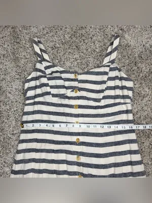 Anthropologie Maeve Linen Blend Striped Maxi Dress 10 Blue White Preppy Nautical thumbnail 8