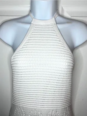 Frye Textured Knit Bright White Crochet Halter Midi Dress Sweater Dress M NWT thumbnail 4