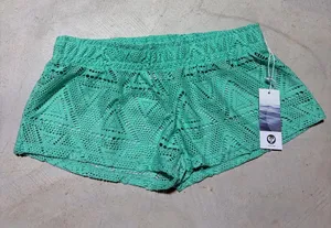 Lagaci NWT Women's Green Crochet Beach Shorts LARGE thumbnail 1